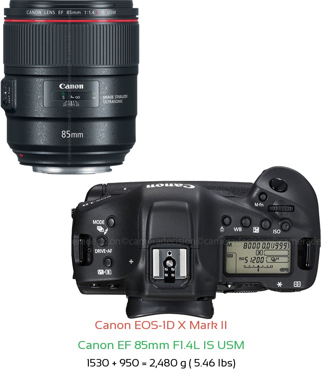 Canon 1D X II with Canon EF 85mm F1.4L IS USM Lens Size