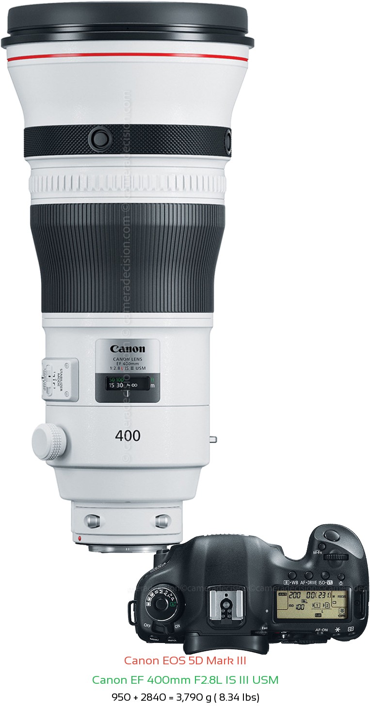 Canon 5D MIII with Canon EF 400mm F2.8L IS III USM Lens Size