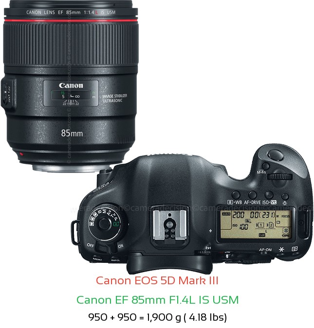 Canon 5D MIII with Canon EF 85mm F1.4L IS USM Lens Size