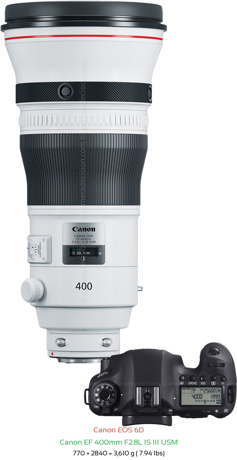 Canon 6D with Canon EF 400mm F2.8L IS III USM Lens Size