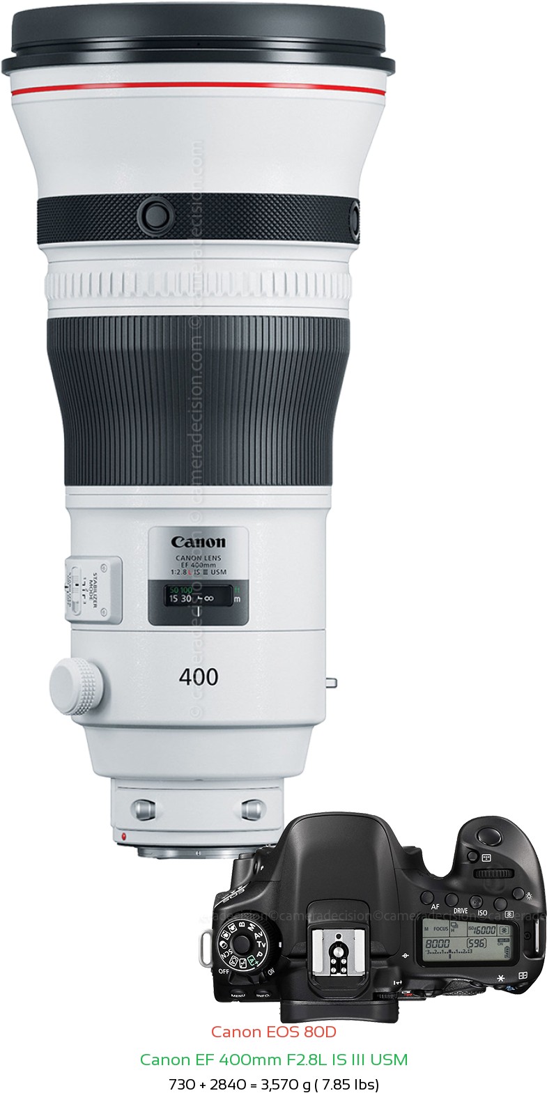 Canon 80D with Canon EF 400mm F2.8L IS III USM Lens Size