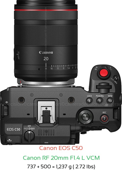 Canon C50 with Canon RF 20mm F1.4 L VCM Lens Size