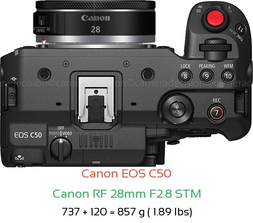 Canon C50 with Canon RF 28mm F2.8 STM Lens Size
