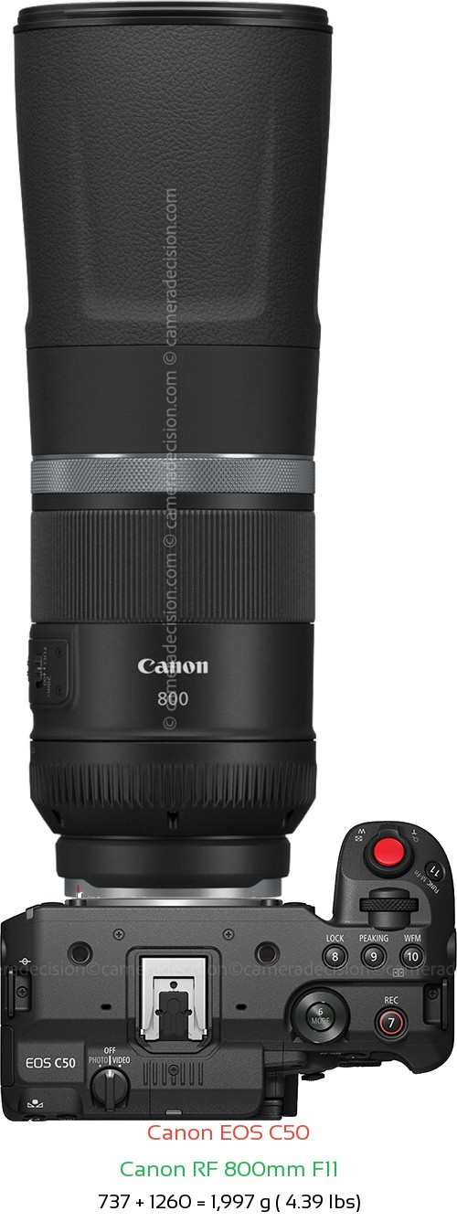 Canon C50 with Canon RF 800mm F11 Lens Size