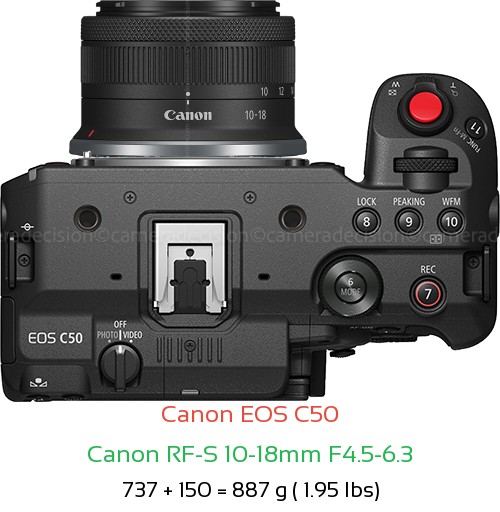Canon C50 with Canon RF-S 10-18mm F4.5-6.3 Lens Size