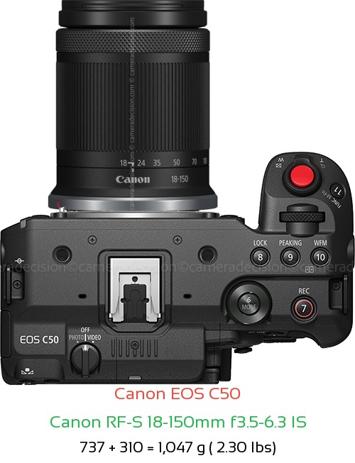 Canon C50 with Canon RF-S 18-150mm f3.5-6.3 IS Lens Size