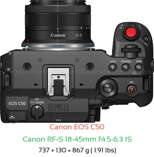 Canon C50 with Canon RF-S 18-45mm f4.5-6.3 IS Lens Size