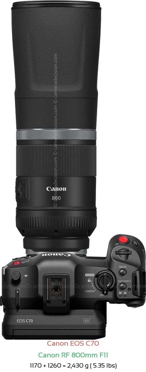 Canon EOS C70 with Canon RF 800mm F11 Lens Size