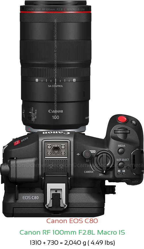 Canon EOS C80 with Canon RF 100mm F2.8L Macro IS Lens Size