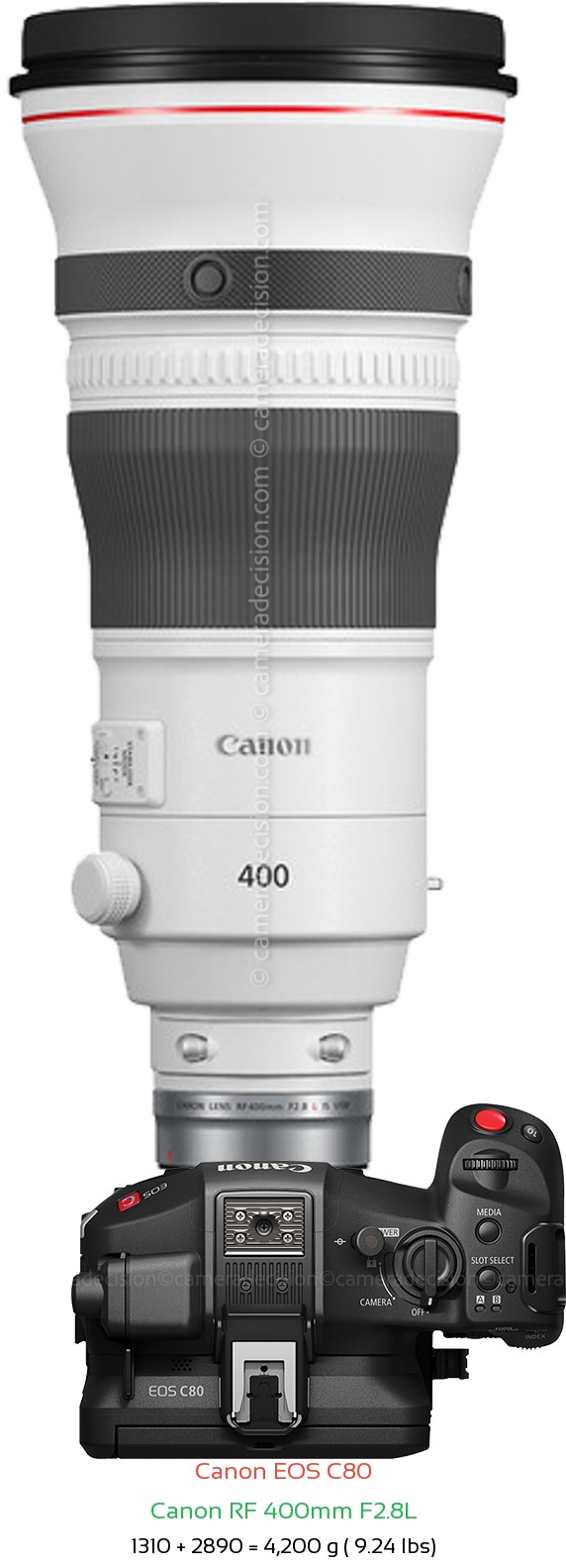 Canon EOS C80 with Canon RF 400mm F2.8L Lens Size