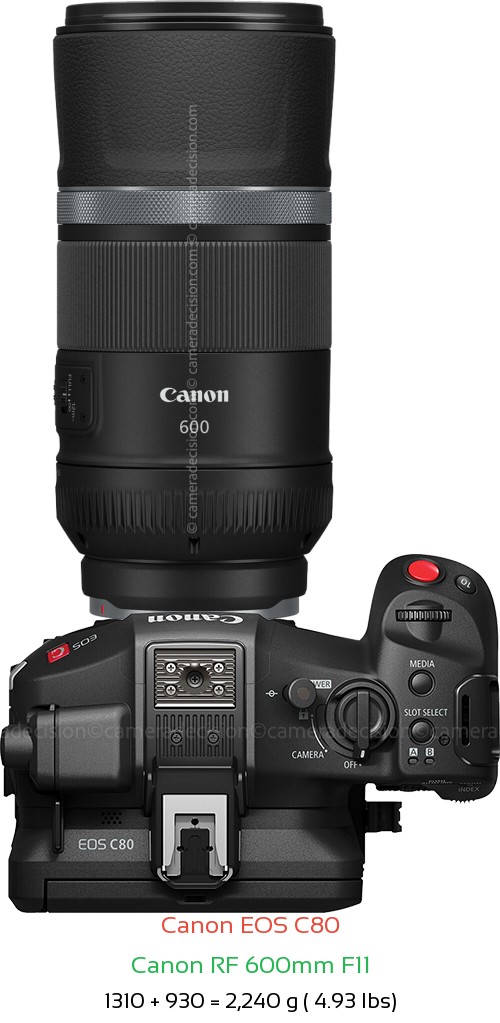 Canon EOS C80 with Canon RF 600mm F11 Lens Size