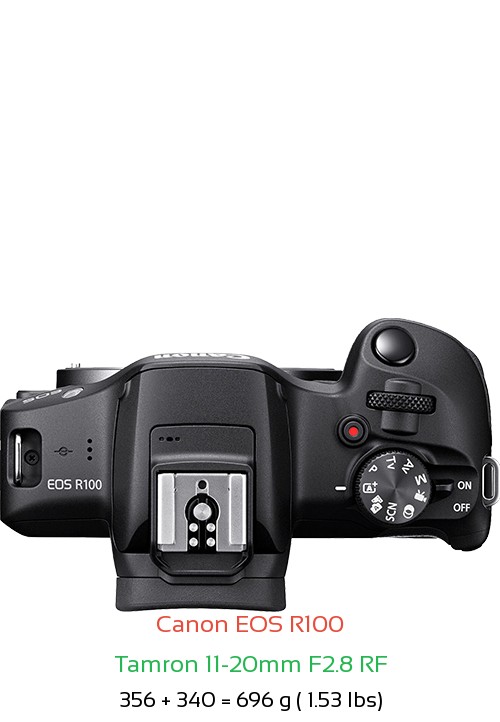 Canon R100 with Tamron 11-20mm F2.8 RF Lens Size