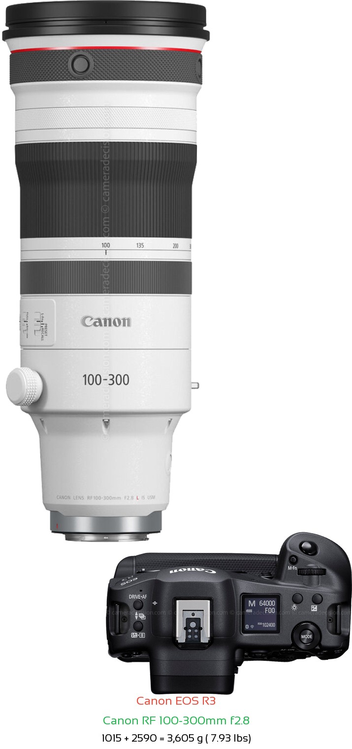 Canon R3 with Canon RF 100-300mm f2.8 Lens Size