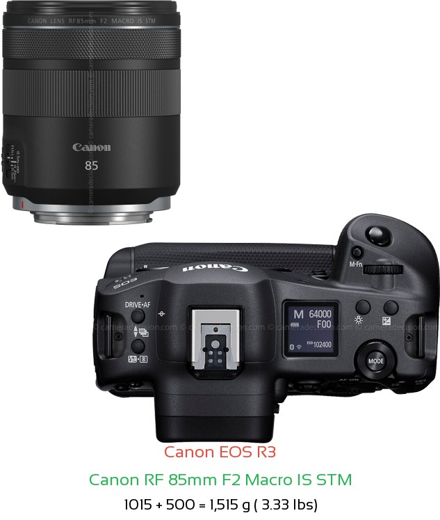 Canon R3 with Canon RF 85mm F2 Macro IS STM Lens Size