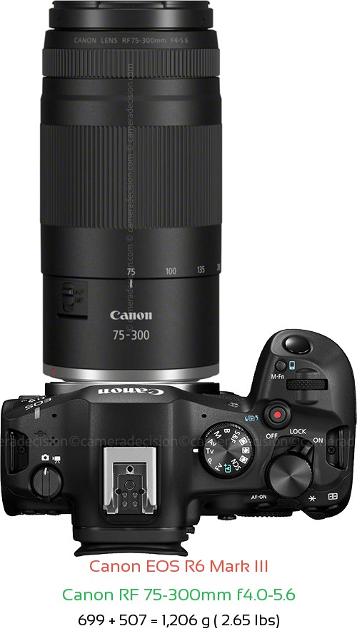 Canon R6 III with Canon RF 75-300mm f4.0-5.6 Lens Size