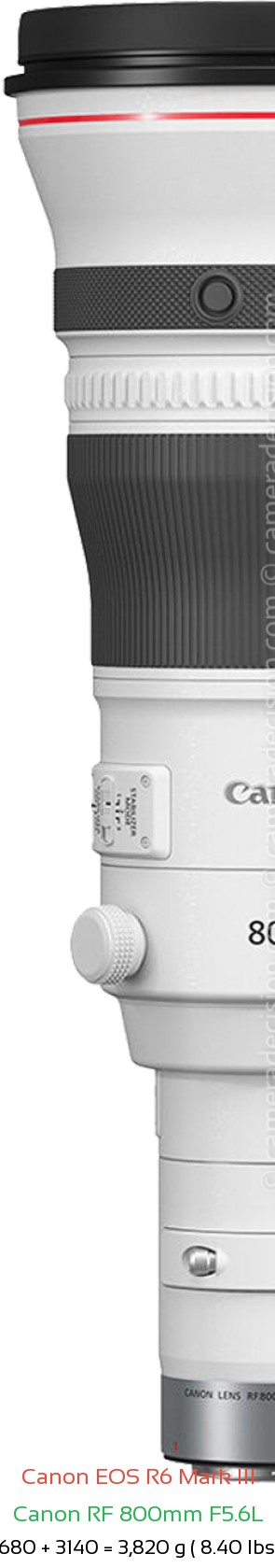 Canon R6 III with Canon RF 800mm F5.6L Lens Size