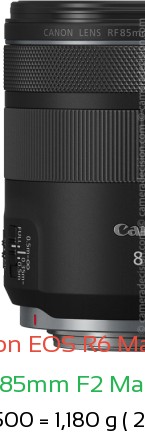 Canon R6 III with Canon RF 85mm F2 Macro IS STM Lens Size