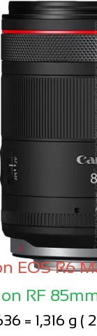 Canon R6 III with Canon RF 85mm f1.4 Lens Size