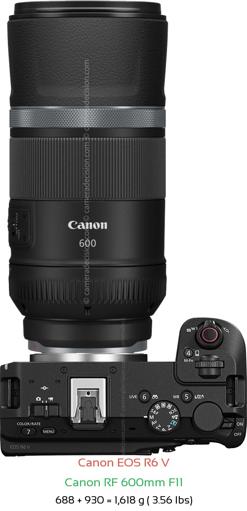 Canon R6 V with Canon RF 600mm F11 Lens Size