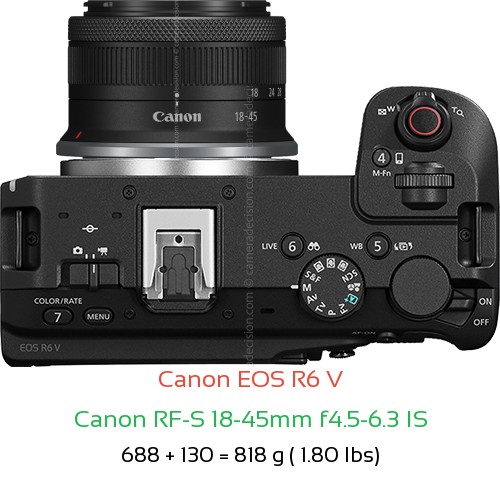 Canon R6 V with Canon RF-S 18-45mm f4.5-6.3 IS Lens Size