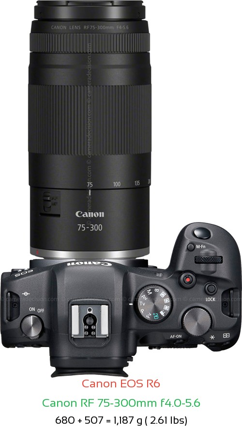 Canon R6 with Canon RF 75-300mm f4.0-5.6 Lens Size