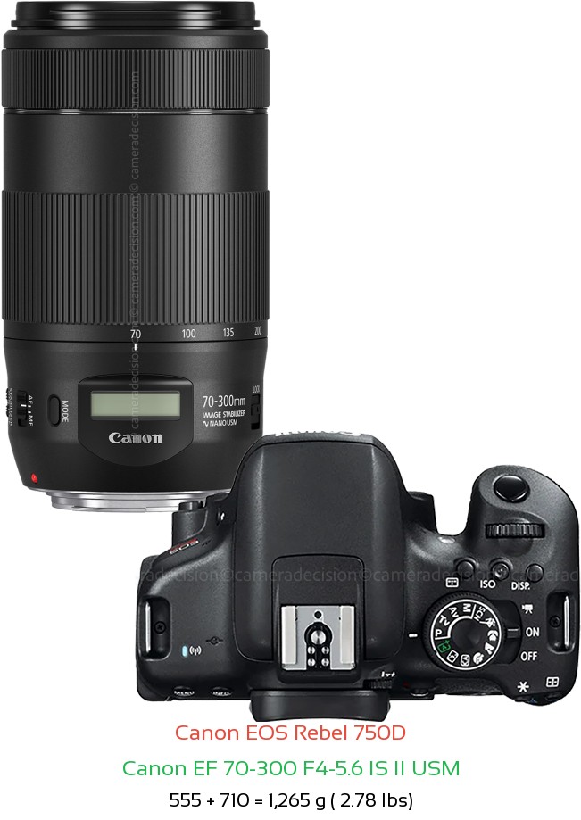 Canon 750D with Canon EF 70-300 F4-5.6 IS II USM Lens Size
