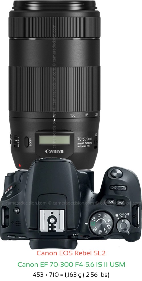 Canon SL2 with Canon EF 70-300 F4-5.6 IS II USM Lens Size