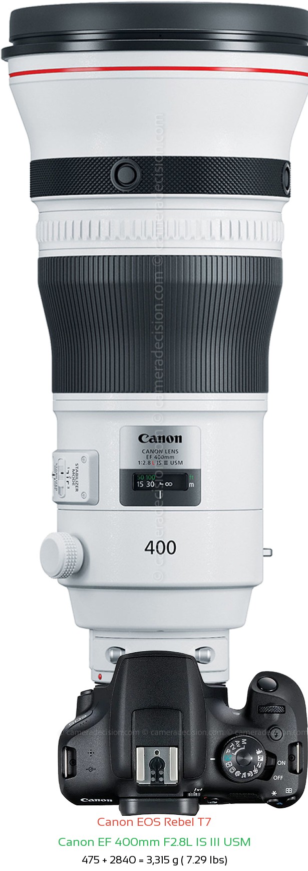 Canon T7 with Canon EF 400mm F2.8L IS III USM Lens Size
