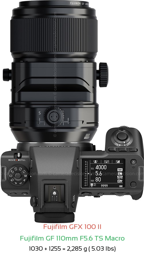Fujifilm GFX 100 II with Fujifilm GF 110mm F5.6 TS Macro Lens Size