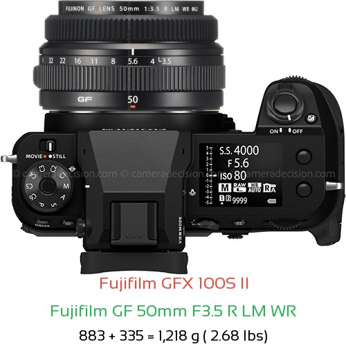 Fujifilm GFX 100S II with Fujifilm GF 50mm F3.5 R LM WR Lens Size