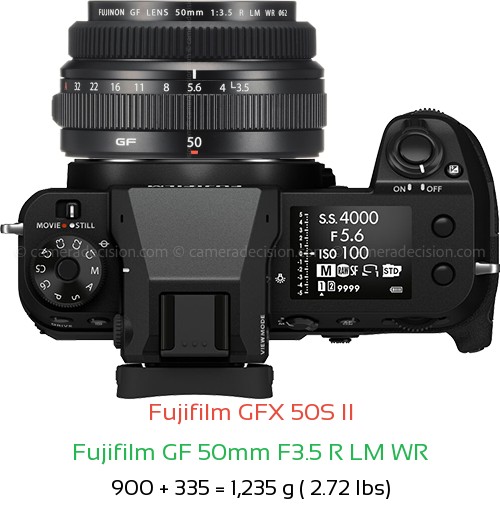 Fujifilm GFX 50S II with Fujifilm GF 50mm F3.5 R LM WR Lens Size