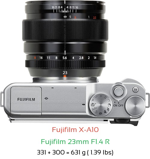 Fujifilm X-A10 with Fujifilm 23mm F1.4 R Lens Size