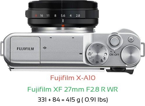 Fujifilm X-A10 with Fujifilm XF 27mm F2.8 R WR Lens Size