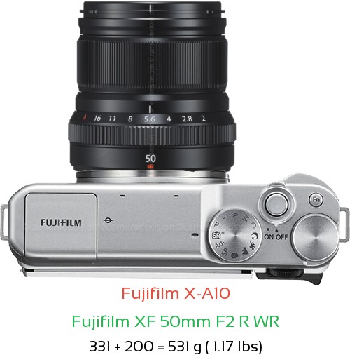 Fujifilm X-A10 with Fujifilm XF 50mm F2 R WR Lens Size