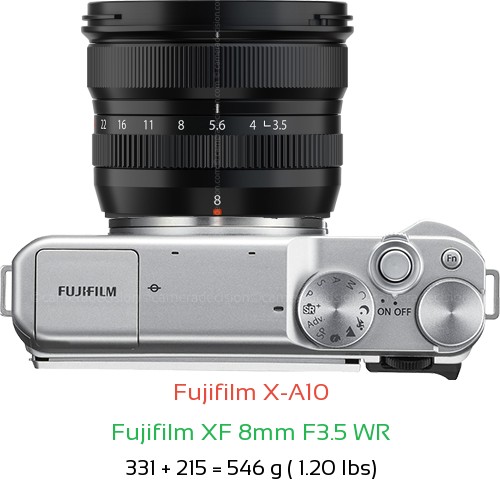 Fujifilm X-A10 with Fujifilm XF 8mm F3.5 WR Lens Size