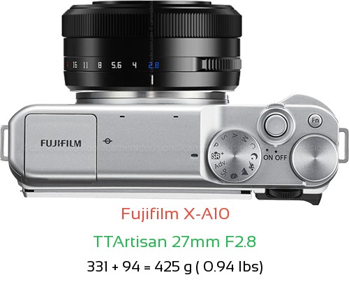 Fujifilm X-A10 with TTArtisan 27mm F2.8 Lens Size