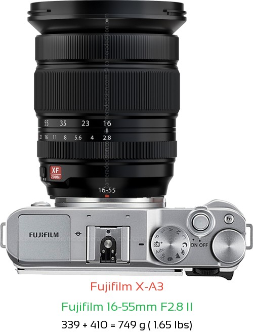 Fujifilm X-A3 with Fujifilm 16-55mm F2.8 II Lens Size