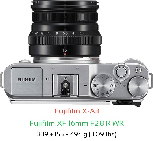 Fujifilm X-A3 with Fujifilm XF 16mm F2.8 R WR Lens Size