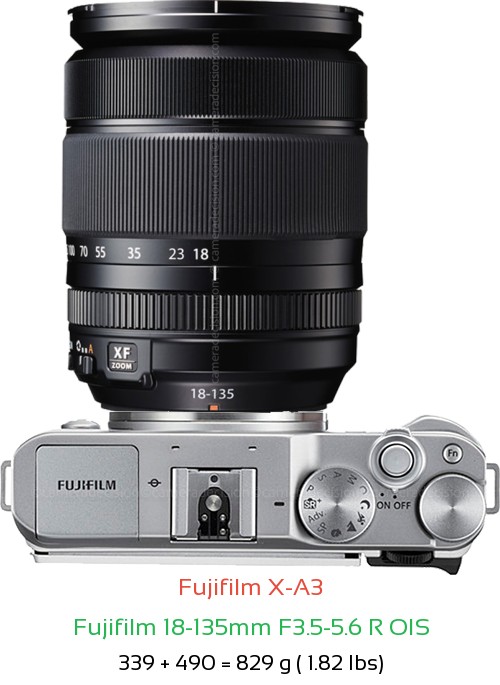 Fujifilm X-A3 with Fujifilm 18-135mm F3.5-5.6 R OIS Lens Size