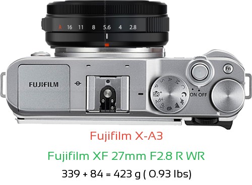 Fujifilm X-A3 with Fujifilm XF 27mm F2.8 R WR Lens Size