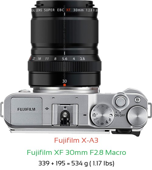 Fujifilm X-A3 with Fujifilm XF 30mm F2.8 Macro Lens Size