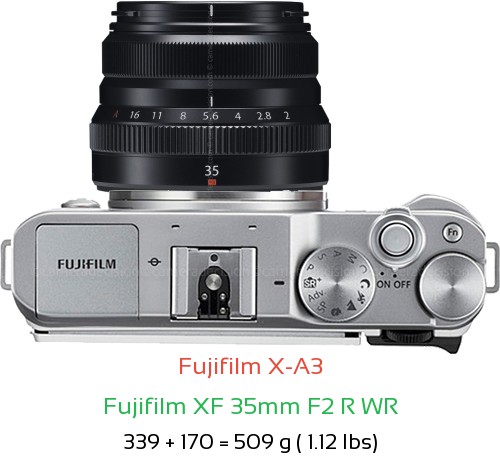 Fujifilm X-A3 with Fujifilm XF 35mm F2 R WR Lens Size