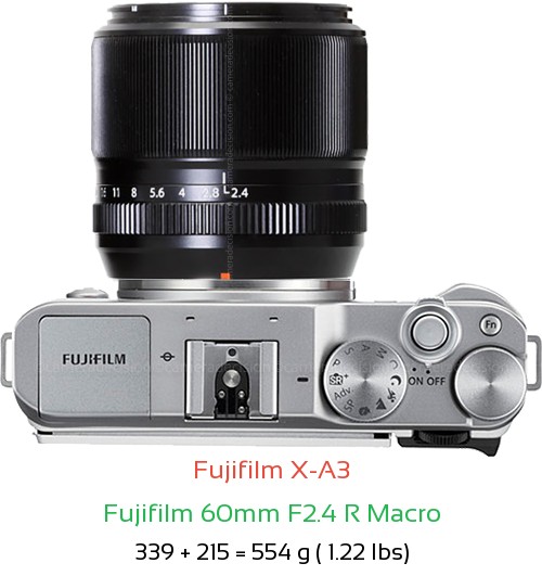 Fujifilm X-A3 with Fujifilm 60mm F2.4 R Macro Lens Size