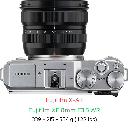 Fujifilm X-A3 with Fujifilm XF 8mm F3.5 WR Lens Size
