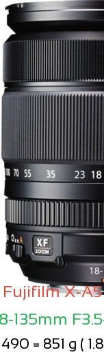 Fujifilm X-A5 with Fujifilm 18-135mm F3.5-5.6 R OIS Lens Size