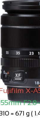 Fujifilm X-A5 with Fujifilm 18-55mm F2.8-4 R LM OIS Lens Size