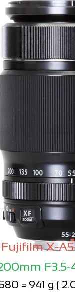 Fujifilm X-A5 with Fujifilm 55-200mm F3.5-4.8 R LM OIS Lens Size