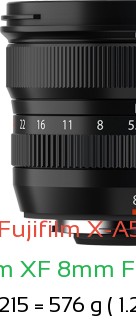 Fujifilm X-A5 with Fujifilm XF 8mm F3.5 WR Lens Size