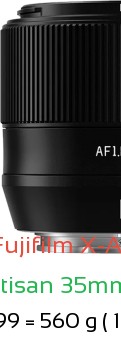 Fujifilm X-A5 with TTArtisan 35mm F1.8 Lens Size