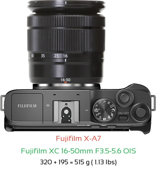 Fujifilm X-A7 with Fujifilm XC 16-50mm F3.5-5.6 OIS Lens Size